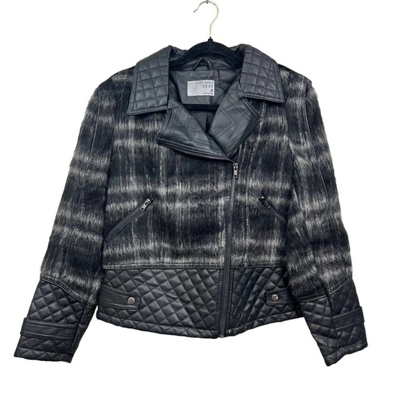 Ruff Hewn Grey Wool Blend Jacket Coat Faux Leather Quilted Lined‎ Women Size M - Picture 1 of 5
